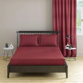 100% Pure Cotton Color Satin Stripes Bedsheet with 2 Pillow Cases | King Size | 210 TC (Thread Count) | Satin Soft Feel | Breathable | FlatSheet (Burgundy)