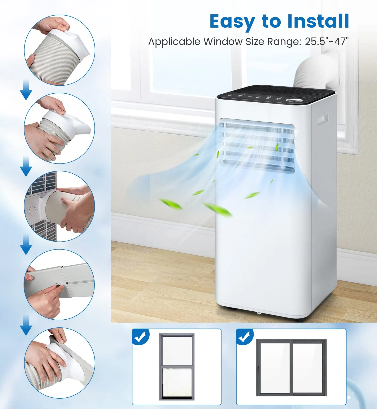 10000 BTU Portable Air Conditioner, with Fan & Dehumidifier Mode, Quiet AC Unit with Sleep Mode