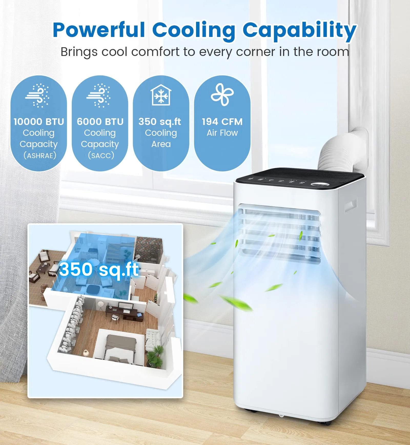 10000 BTU Portable Air Conditioner, with Fan & Dehumidifier Mode, Quiet AC Unit with Sleep Mode