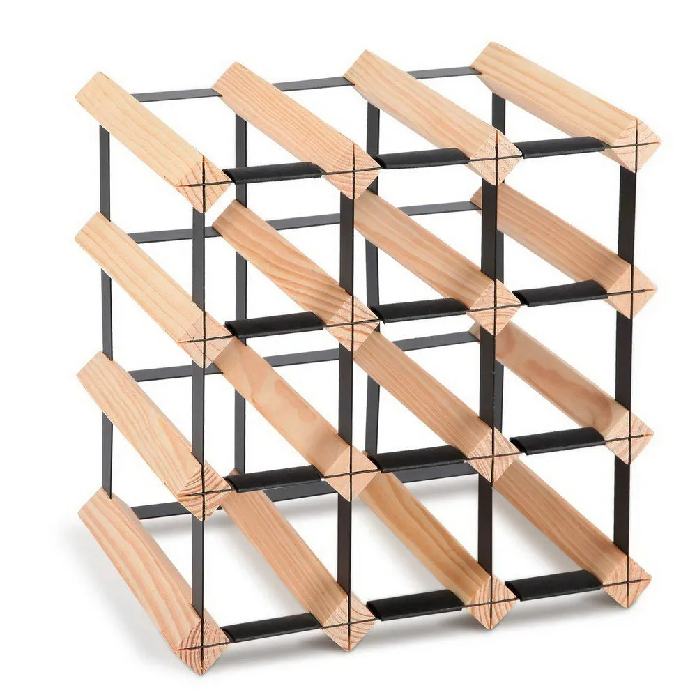 12 Bottle Wine Rack, Solid Pine Wood, Steel Frame - Artiss