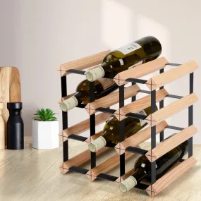 12 Bottle Wine Rack, Solid Pine Wood, Steel Frame - Artiss