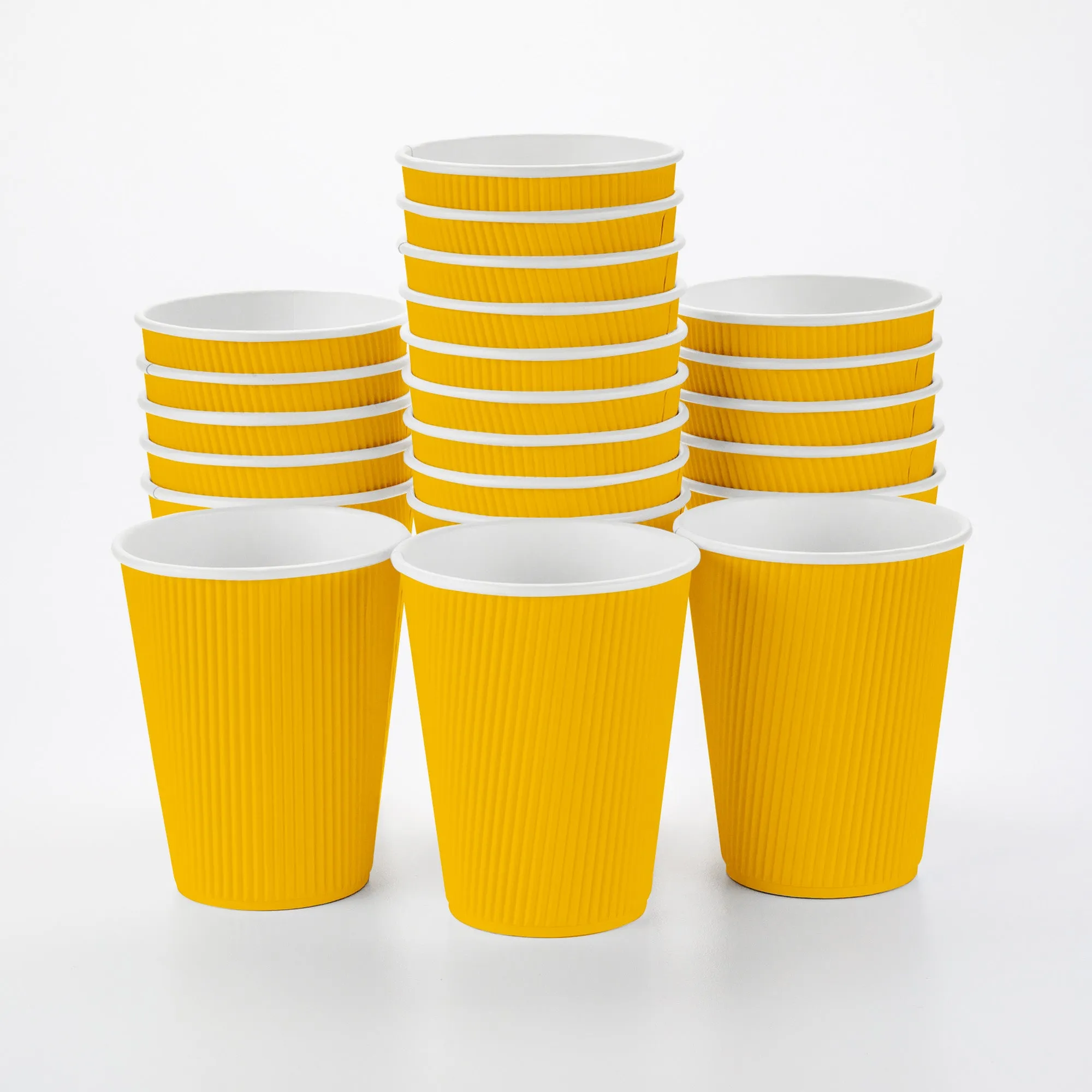 12 oz Yellow Paper Coffee Cup - Ripple Wall - 3 1/2" x 3 1/2" x 4 1/4" - 25 count box