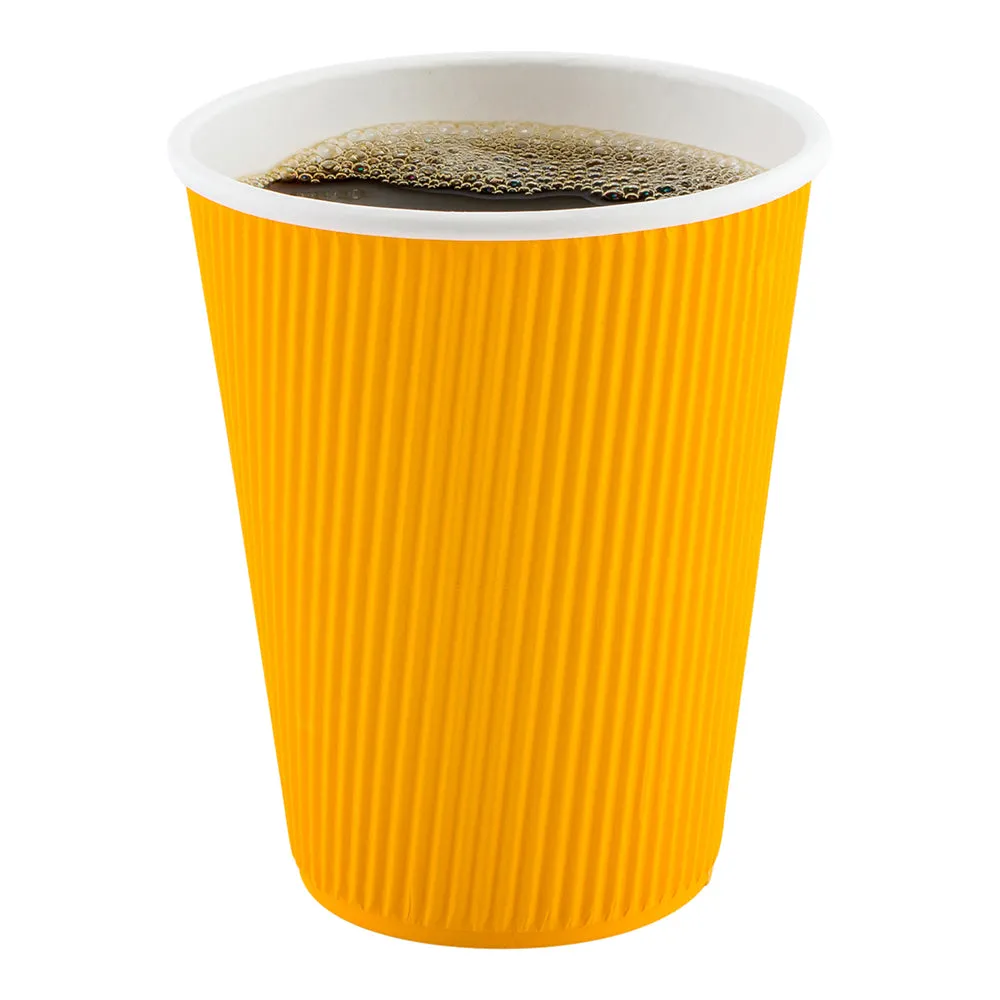 12 oz Yellow Paper Coffee Cup - Ripple Wall - 3 1/2" x 3 1/2" x 4 1/4" - 25 count box