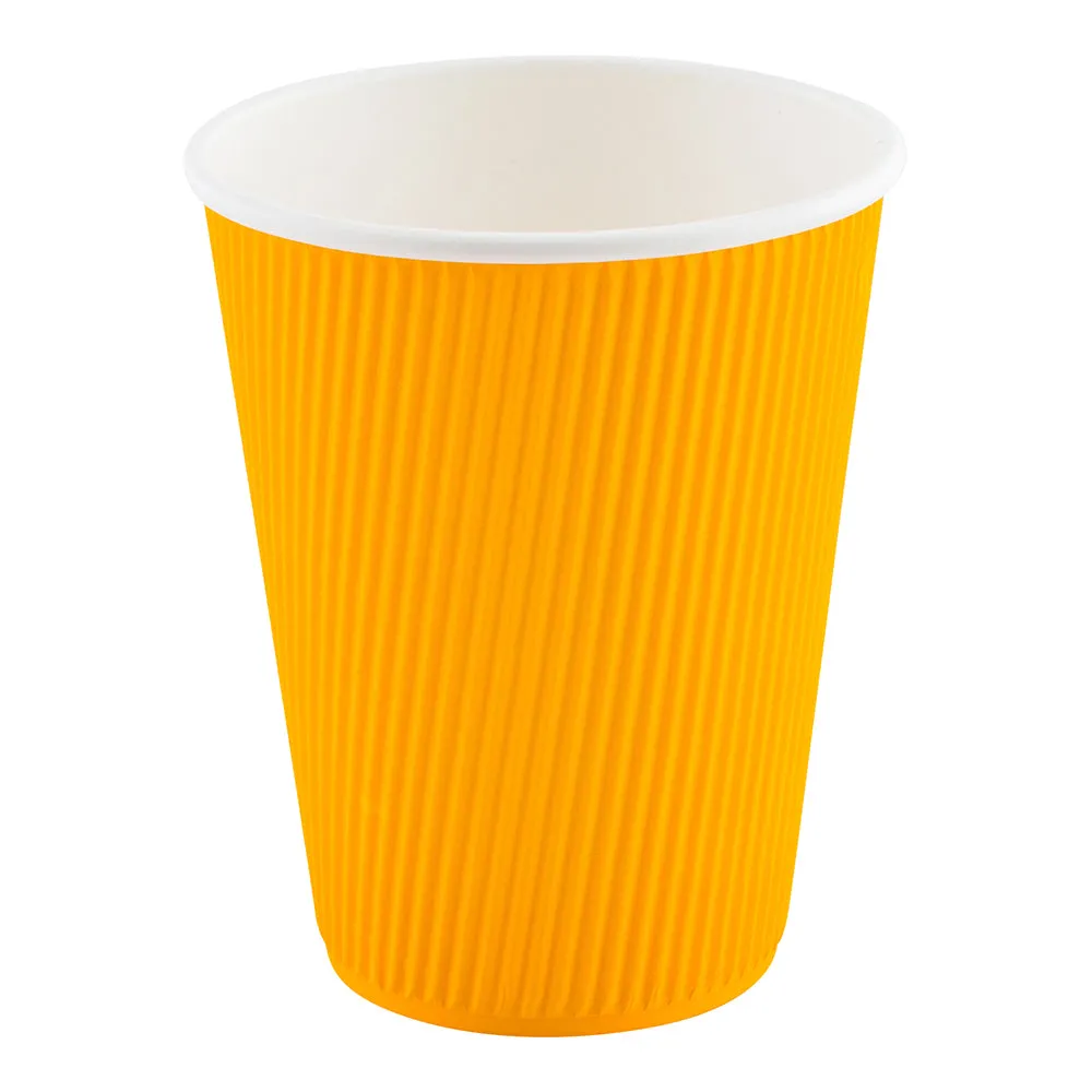 12 oz Yellow Paper Coffee Cup - Ripple Wall - 3 1/2" x 3 1/2" x 4 1/4" - 25 count box