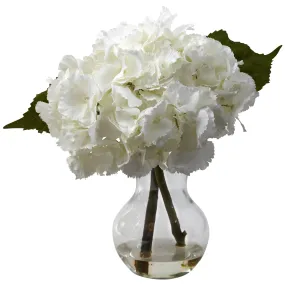 13" Artificial Blooming Hydrangea Arrangement w/Vase - Low Maintenance, Life-Like & Vibrant Silk Flowers For Busy People.