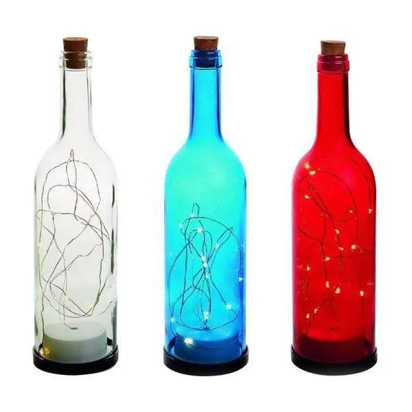 15 Warm White LED In a Decorative Glass Bottle - Assorted Colours