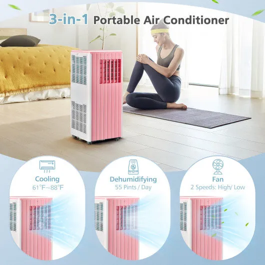 3-in-1 10000 BTU Air Conditioner with Humidifier and Smart Sleep Mode-Pink