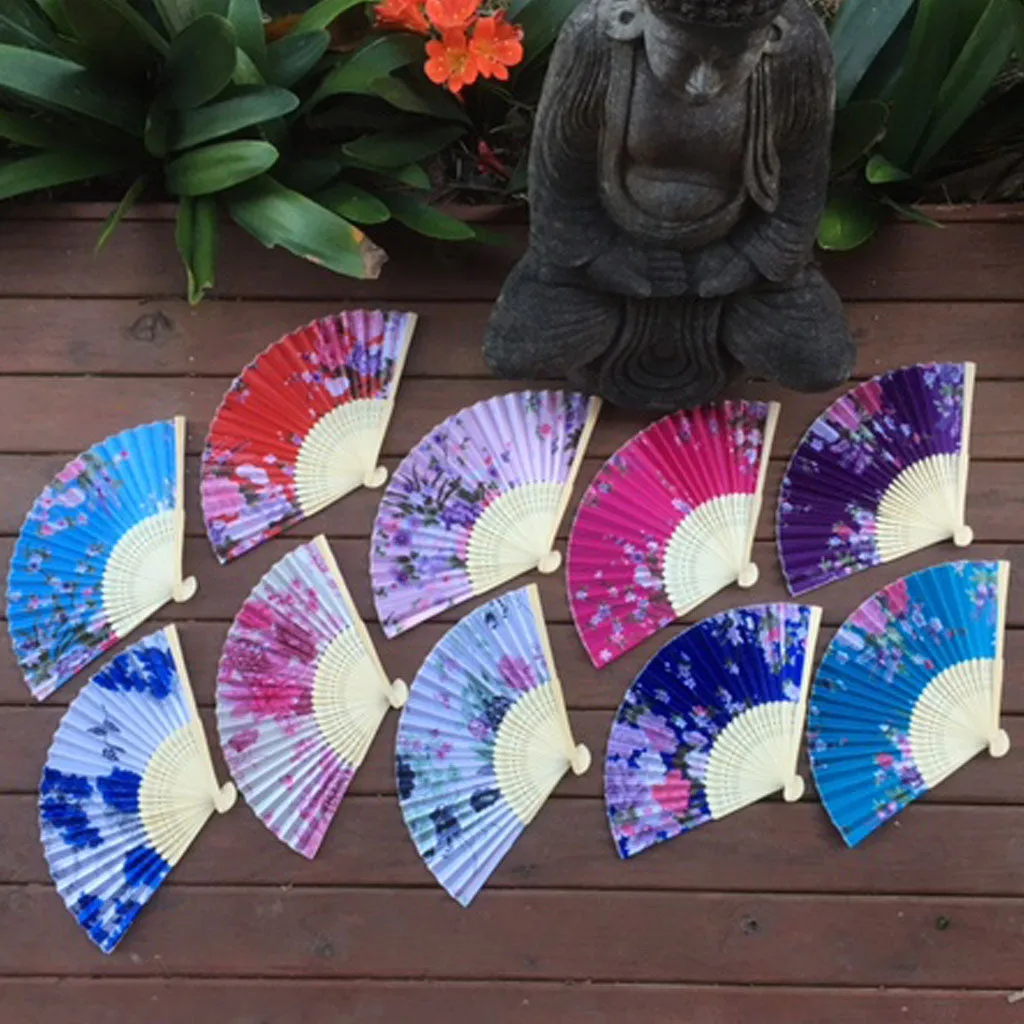 5 PACK - Silk Fans mixed colours printed blossom designs