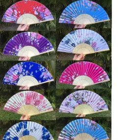 5 PACK - Silk Fans mixed colours printed blossom designs