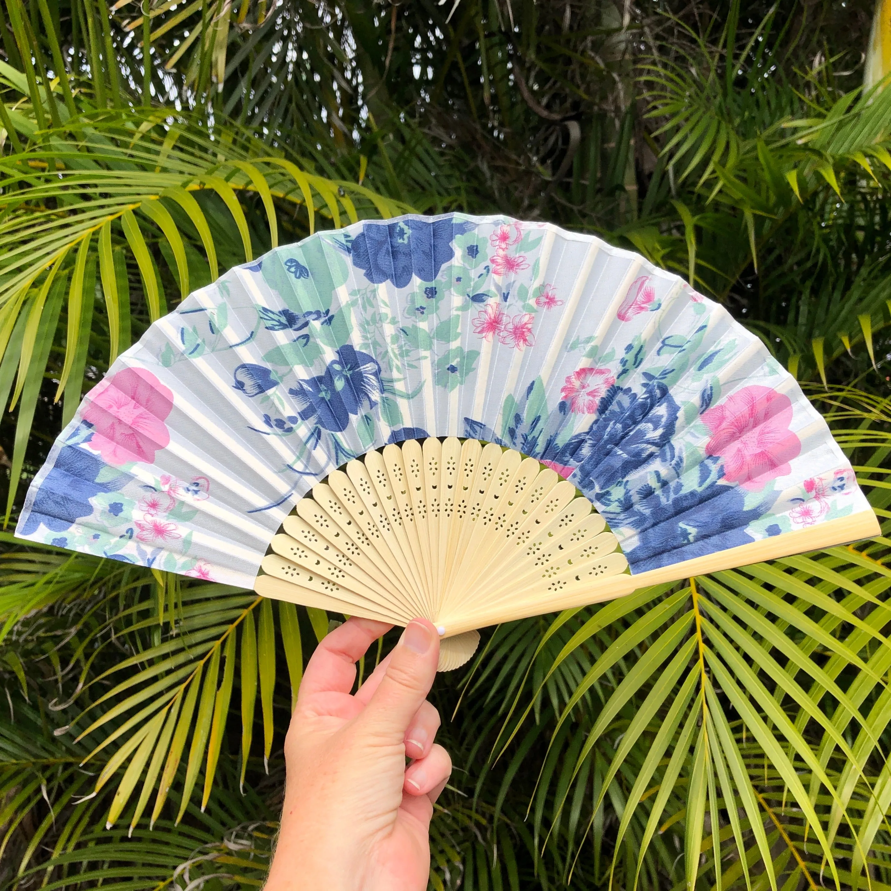 5 PACK - Silk Fans mixed colours printed blossom designs