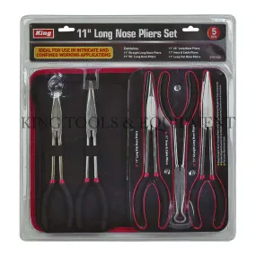 5-pc 11" Assorted LONG NOSE PLIERS SET w/ Bag - 1915-0