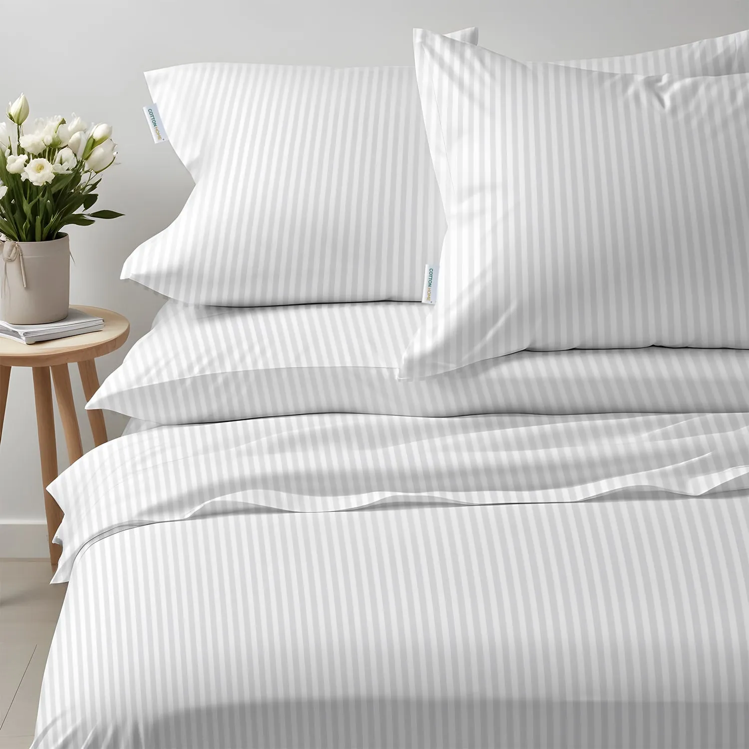 6 Piece Duvet Cover Set 240x260cm King - White Stripe