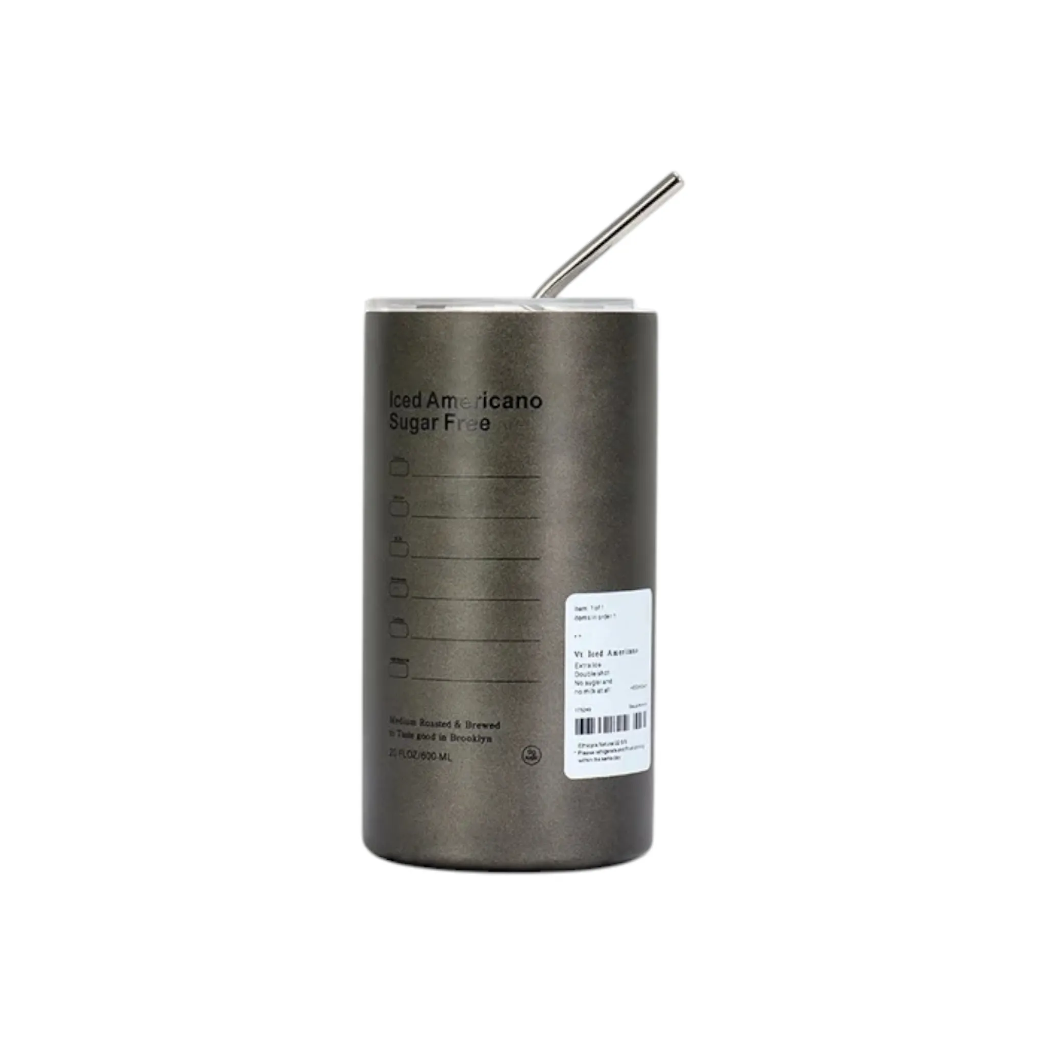 600ml Americano Double-layer Iced Coffee Cup Thermoses Stainless Steel With Straw Vacuum Flask Cup 8.5x16cm