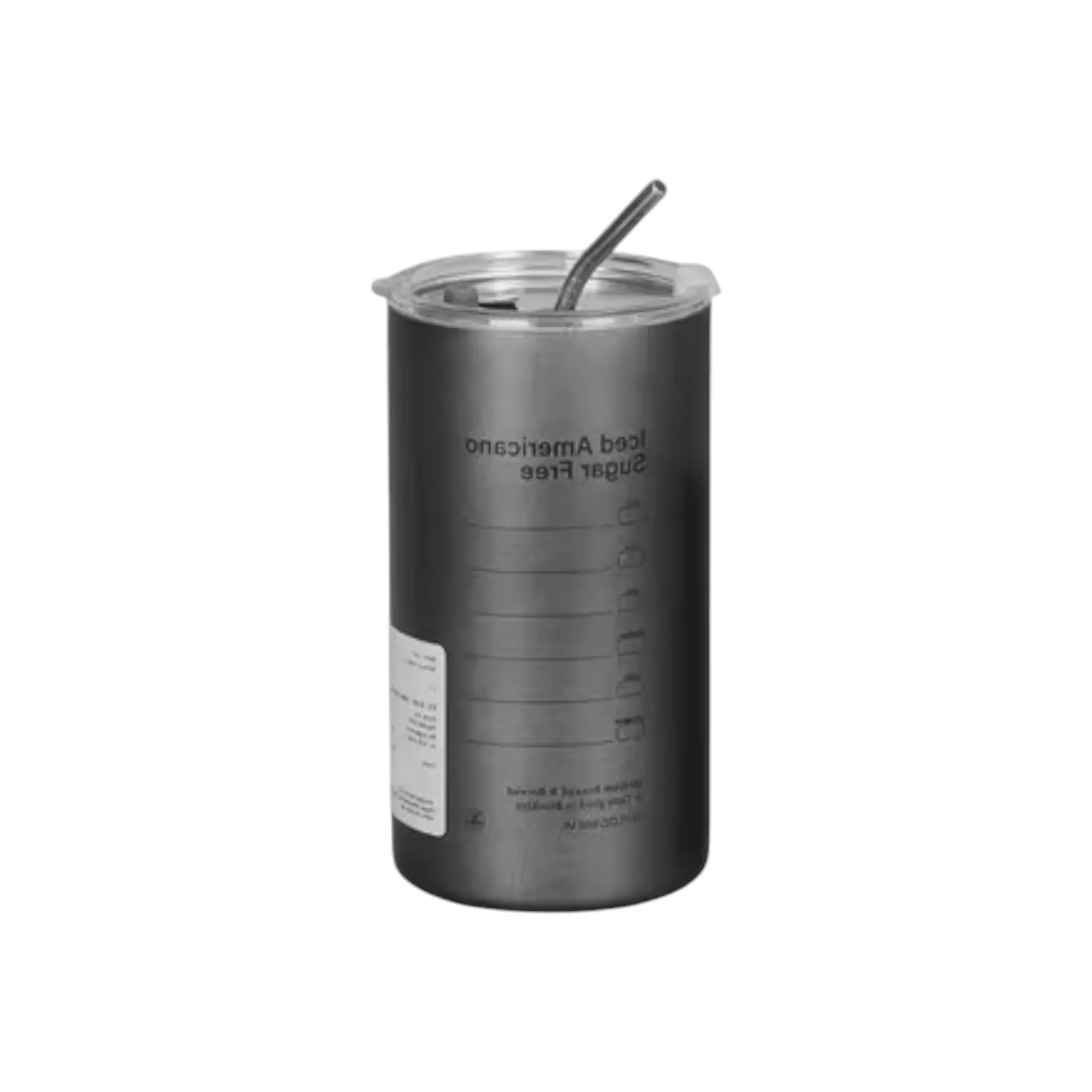 600ml Americano Double-layer Iced Coffee Cup Thermoses Stainless Steel With Straw Vacuum Flask Cup 8.5x16cm