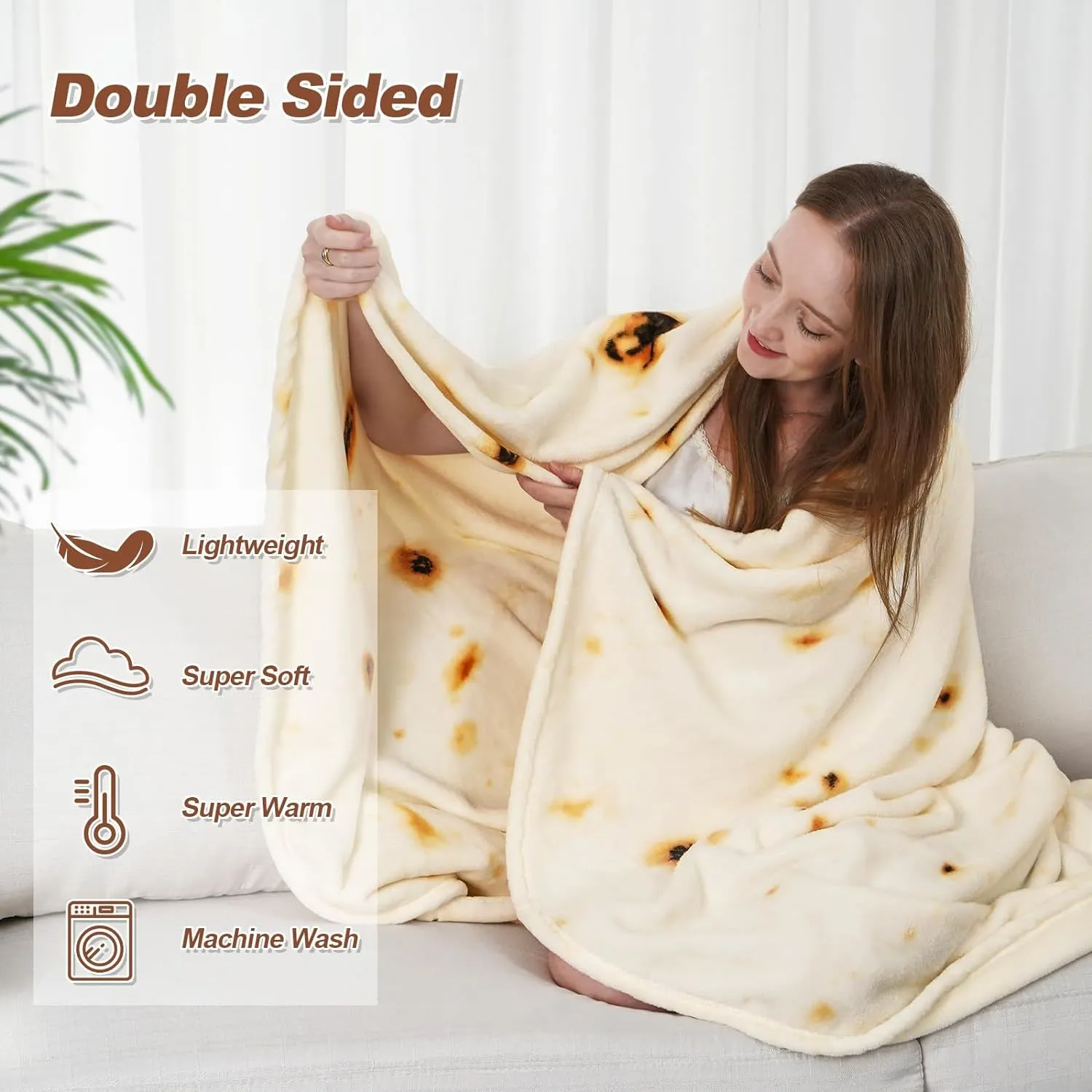 71IN Burritos Double Sided Blankets Adult Size, Tortilla Blanket for Kids, Cool Stuff Gifts for Man and Boys, Novelty Food Wrap Blanket, Taco Blankets for Birthday Gifts White Elephant