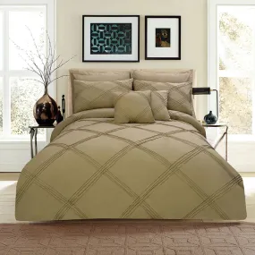 8 pcs 3 Row Cross Pleated Duvet Set Beige 09