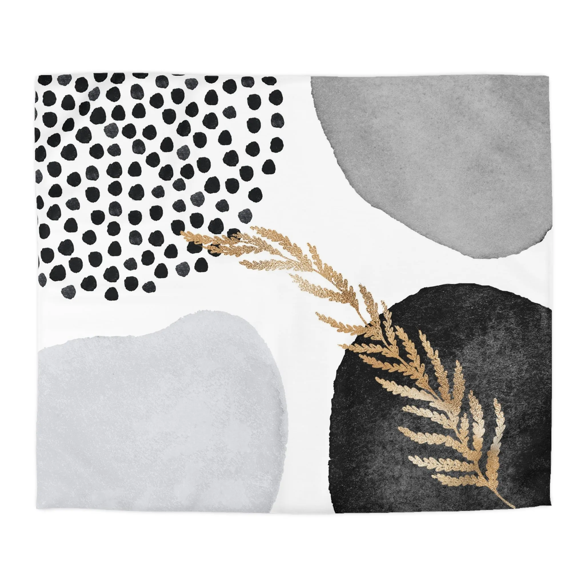 Abstract Duvet Cover | Black, Pale Grey, Gold Leaves, White