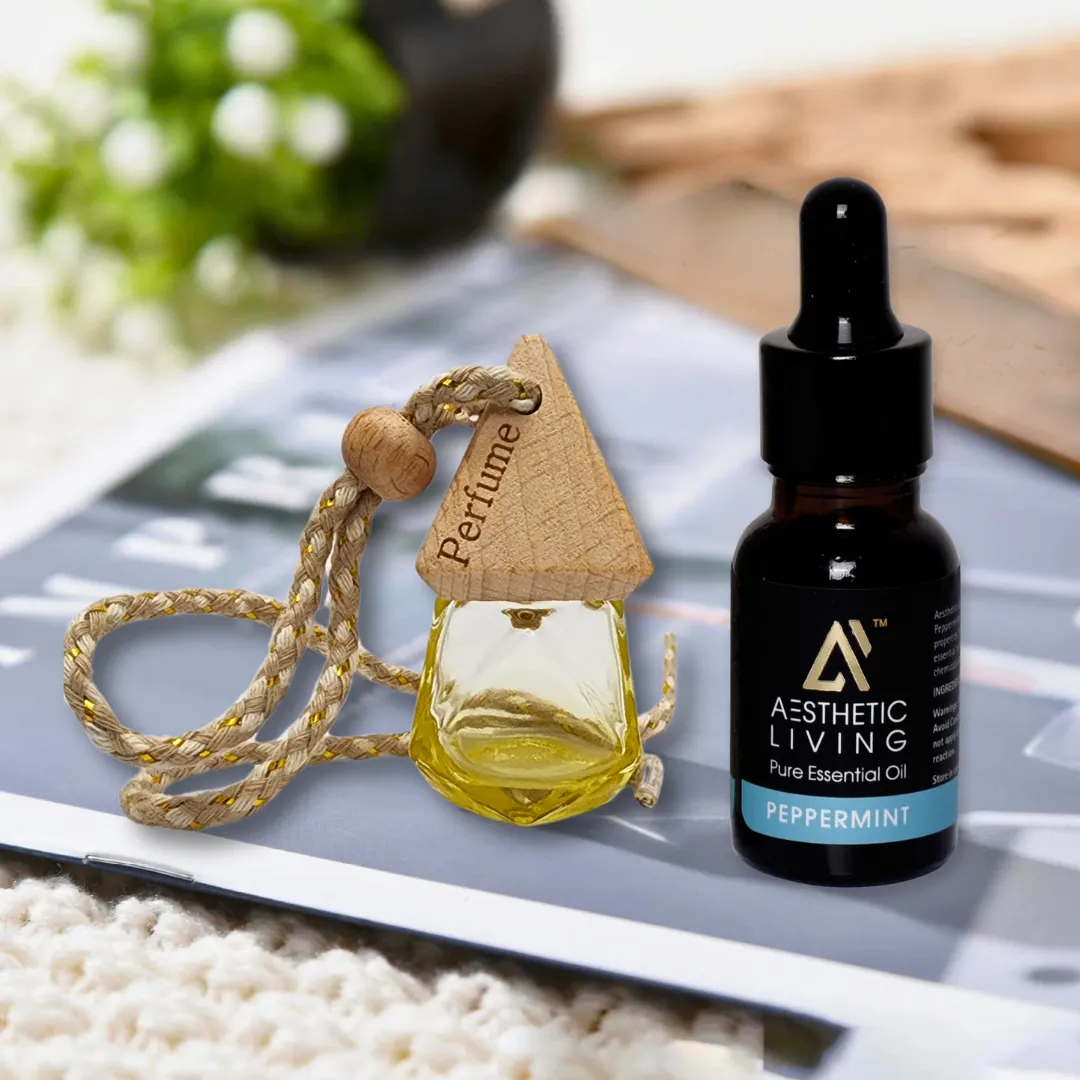 Aesthetic Living Car Aromatizer Diffuser Bottle with Essential Oil (Crystal colored transparent combo- 8ml   Essential Oil -15 ml)