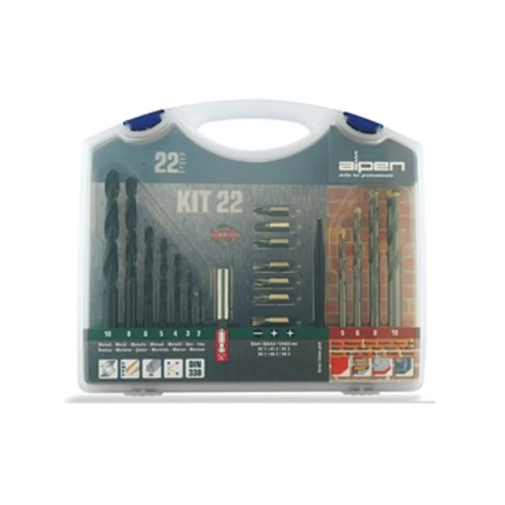 ALPEN DRILL AND SCREWDRIVER BIT SET 22 PIECE IN CARRY CASE STEEL & MASONRY