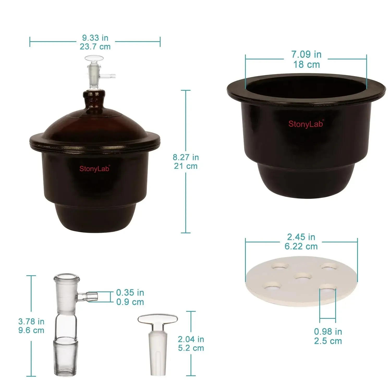 Amber Glass Vacuum Desiccator with Glass Vacuum Valve