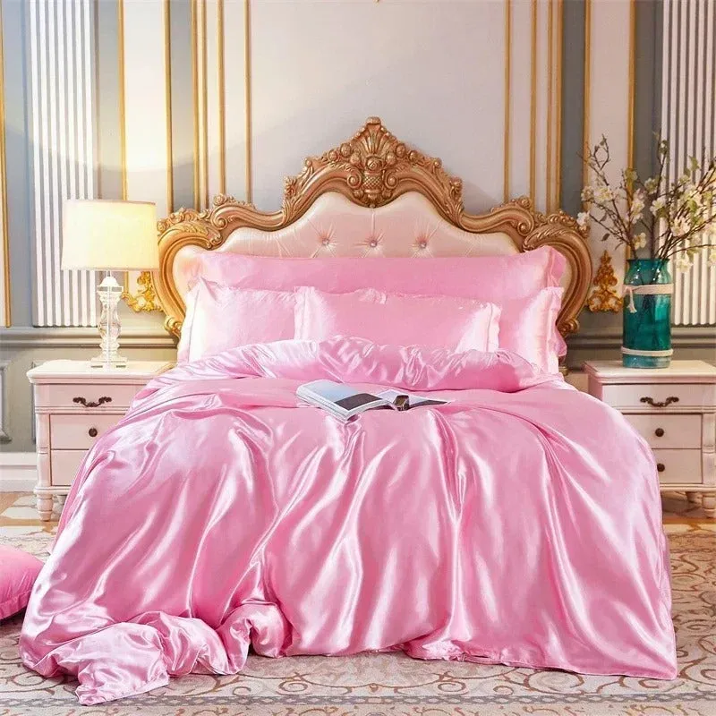 Anyhouz Beddings Blush Pink EU Single Size 2 Pcs
 High End Satin Smooth Duvet Cover Set Luxury Polyester Silky Soft Cozy Bedding Set