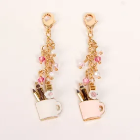 Artist's Coffee Cup Charm with Pink, White and Iridescent Crystals