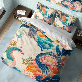 Basan Quilt Cover Japanese Mythical Bird Duvet Cover, Colorful Bedding Set Oriental Pattern Bedspread, Teens Bedroom Blanket Cover