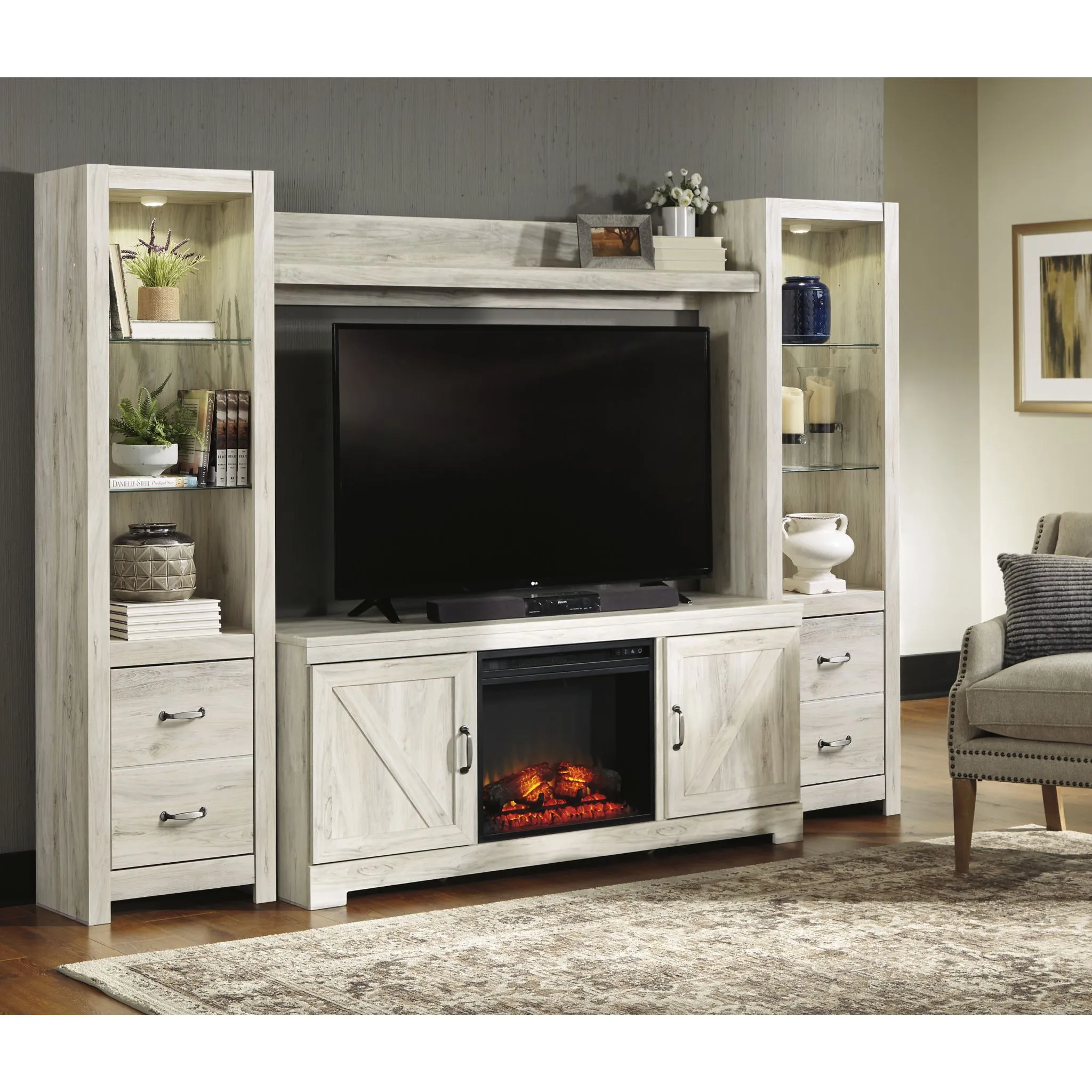 Bellaby Entertainment Unit with Fireplace - White Wash