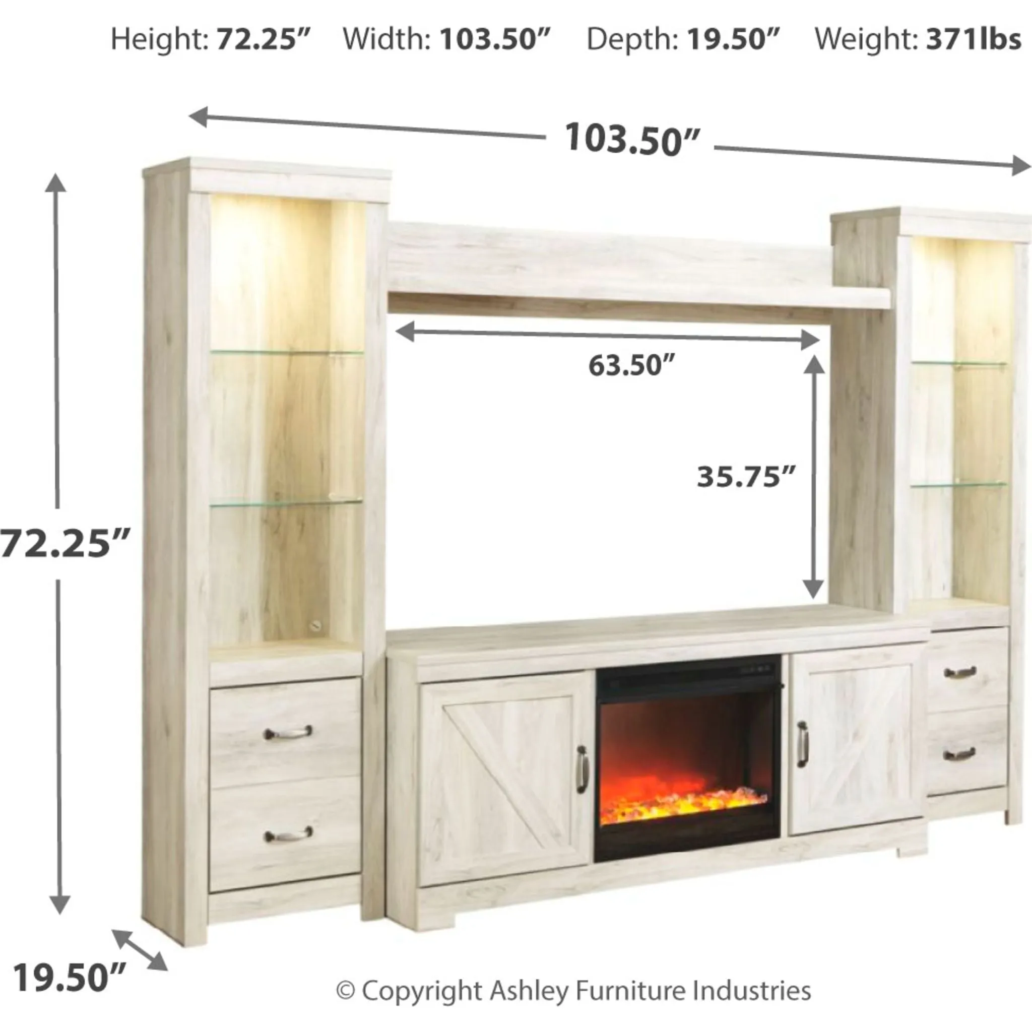 Bellaby Entertainment Unit with Fireplace - White Wash