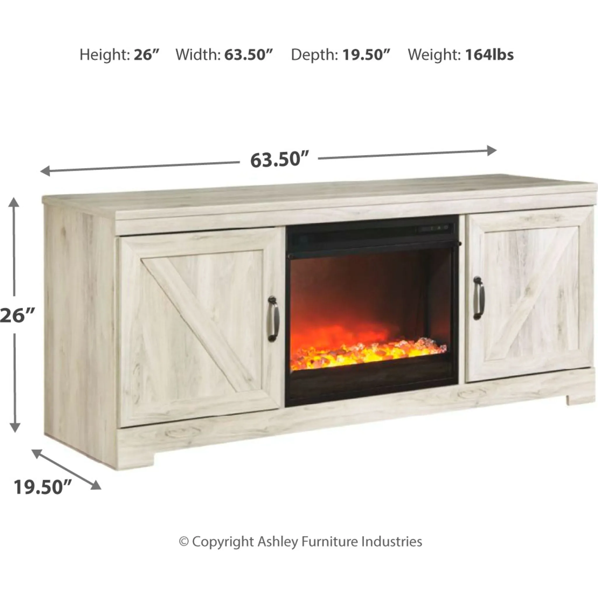 Bellaby Entertainment Unit with Fireplace - Whitewash