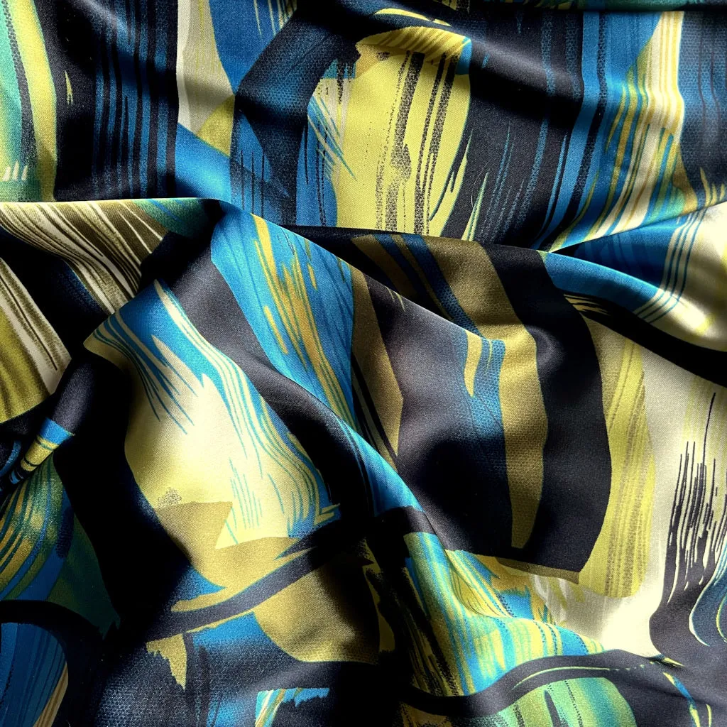 Black, Turquoise Blue, Green and Gold Abstract Print Satin Pillowcase.