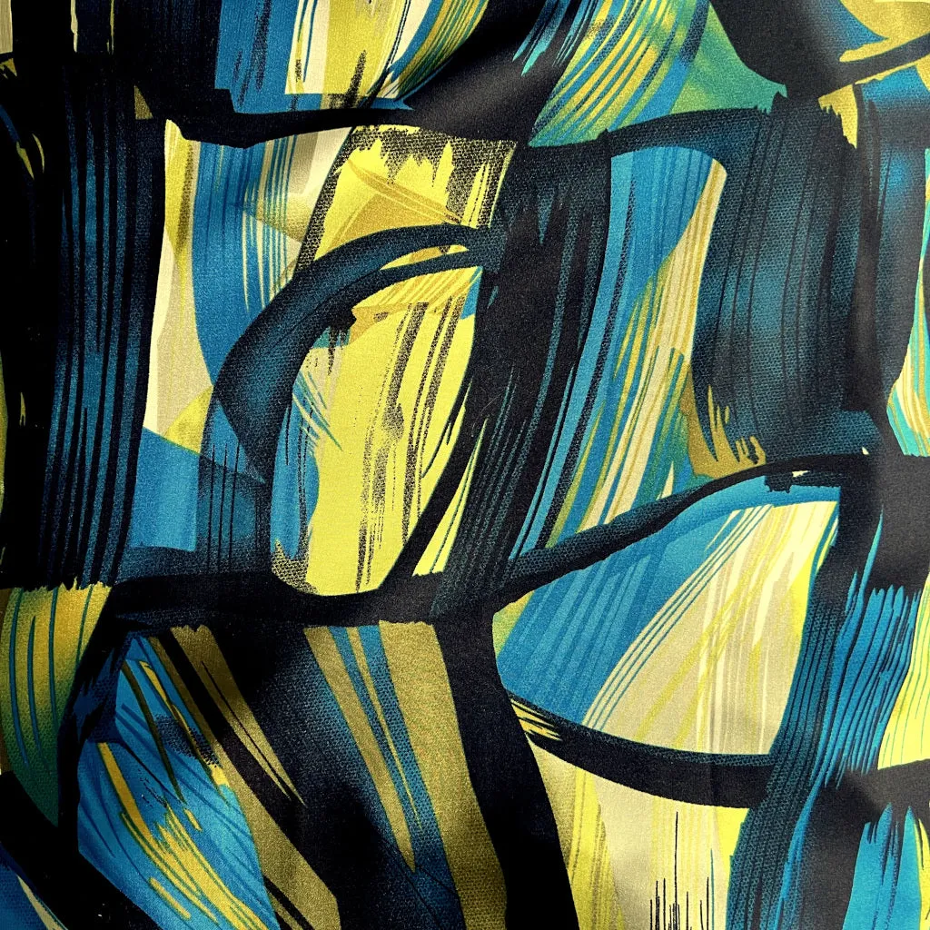 Black, Turquoise Blue, Green and Gold Abstract Print Satin Pillowcase.