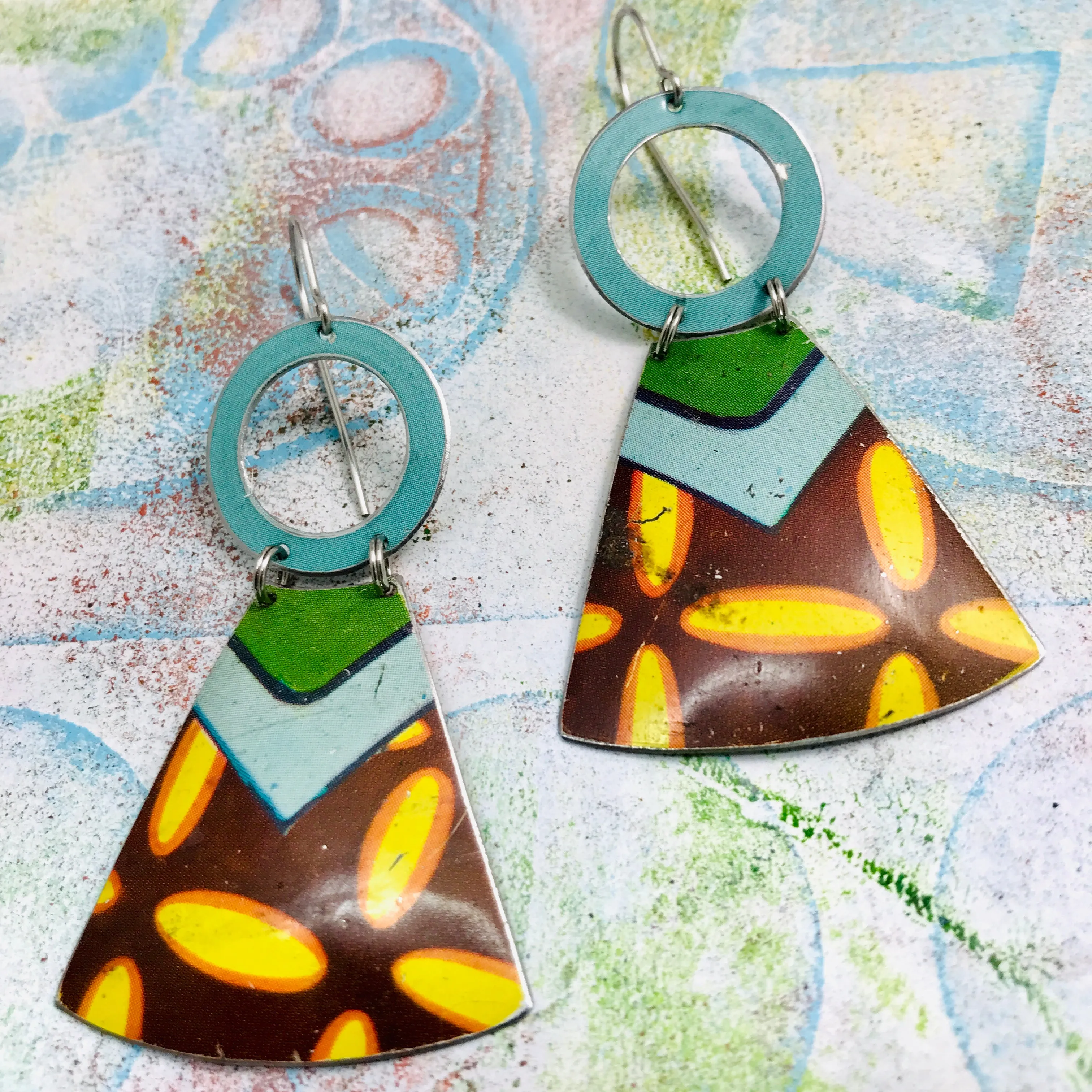 Bold Pattern Small Fans Tin Earrings