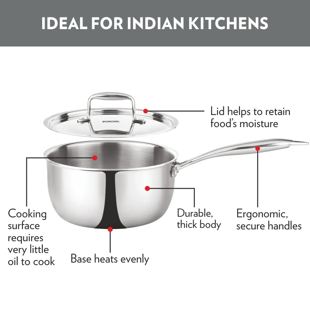 Borosil Cookfresh Triply Saucepan (Steel Handle)