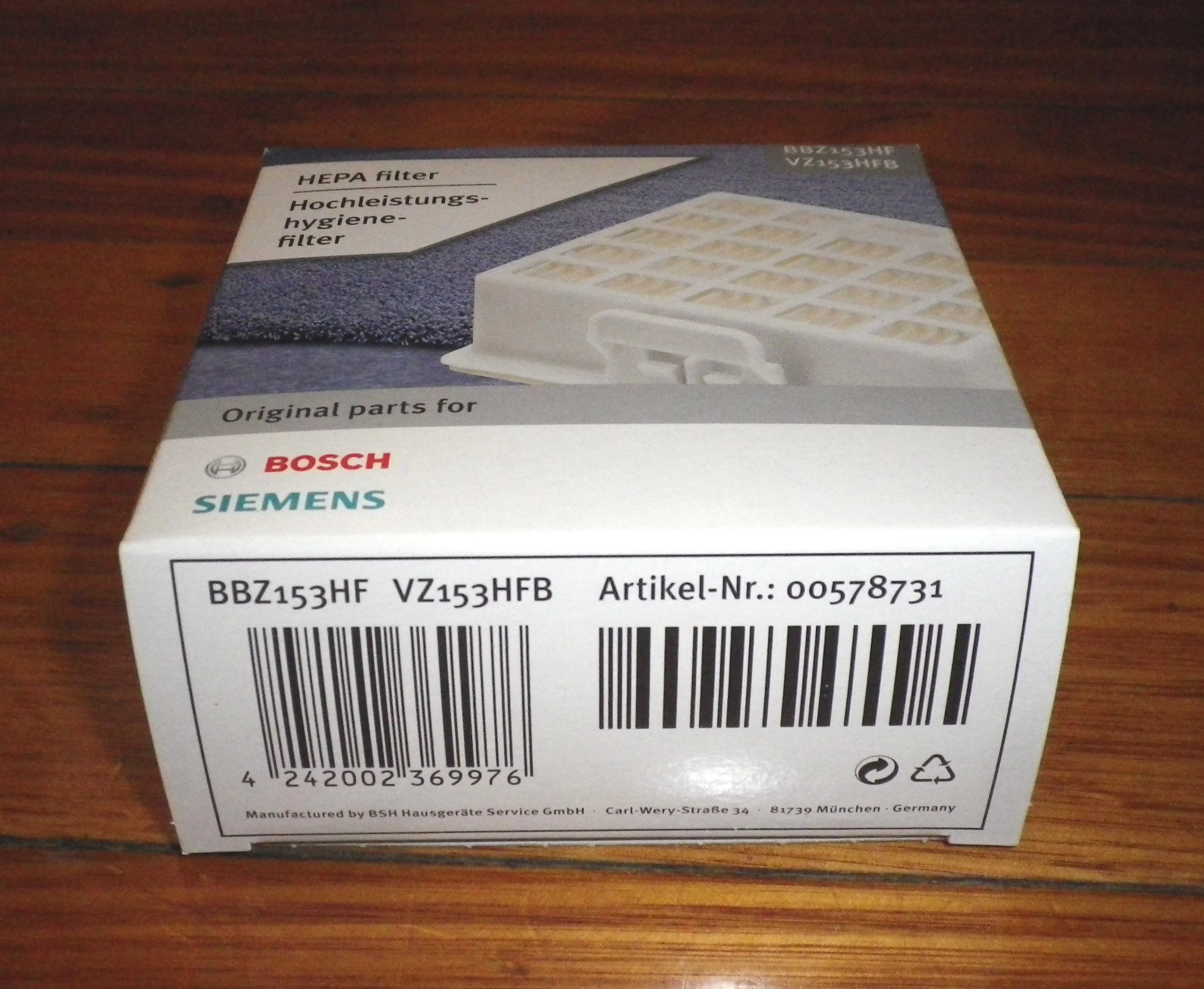 Bosch BSGL3, BSGL4, BSG6 Series Genuine H12 Hepa Filter - Part # 578731