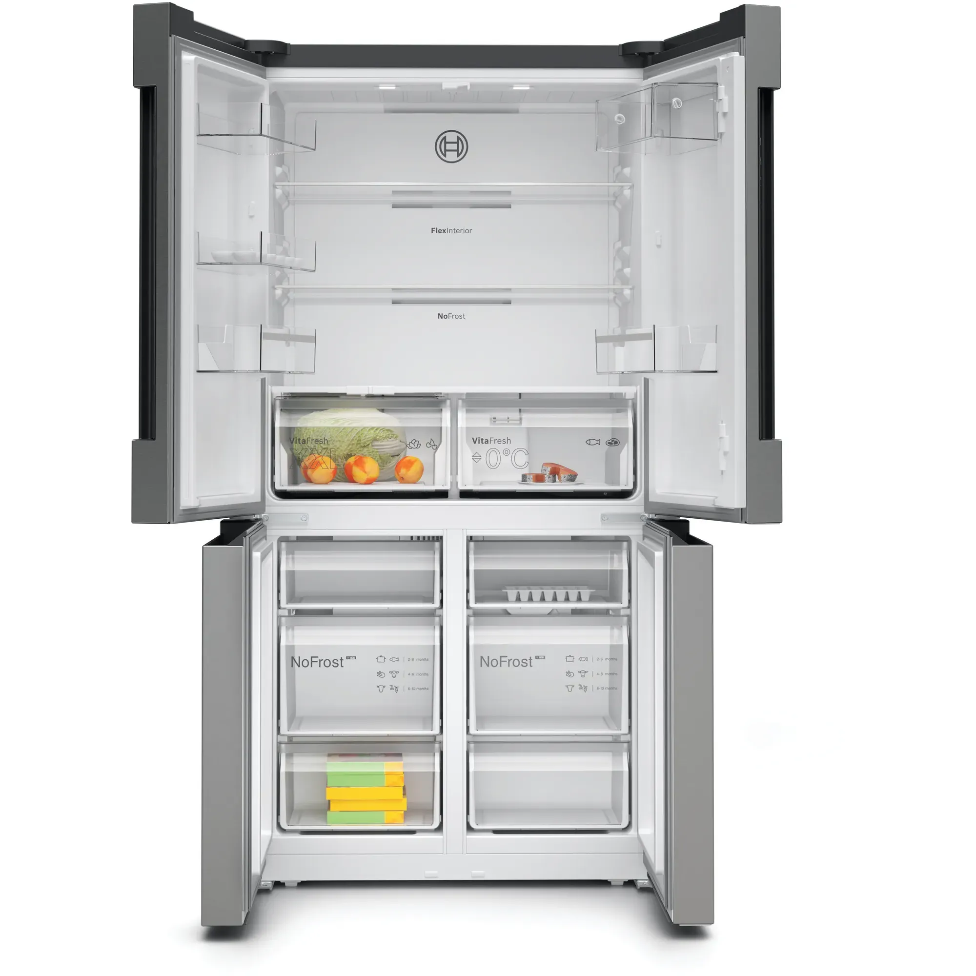 Bosch Serie 4 605L Freestanding French Door Fridge Freezer with Anti-Fingerprint - Stainless Steel | KFN96VPEAG