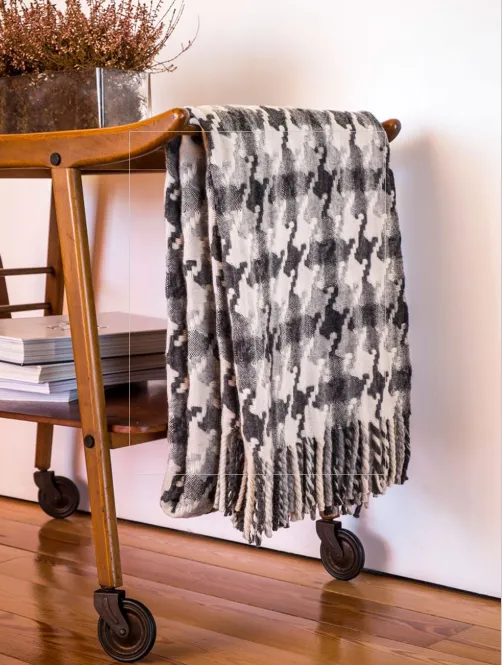 Burel Pied de Coq Throw in Light Grey-DarkGrey