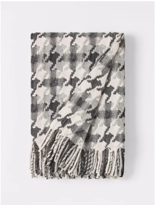 Burel Pied de Coq Throw in Light Grey-DarkGrey