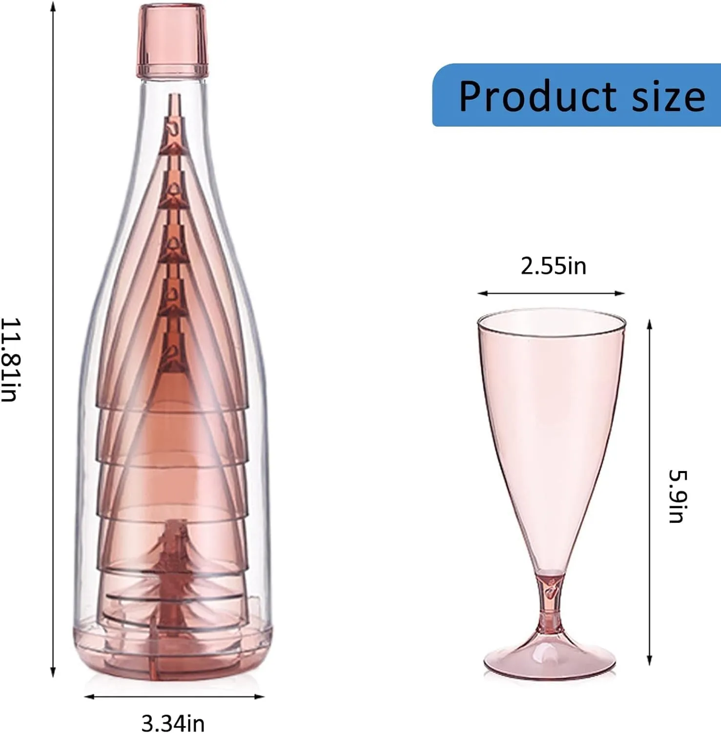 Cartxomy Foldable Plastic Champagne Wine Glasses Set of 5, Reusable, Foldable Wine Glasses with Storage Bottles, Easy to Carry, Suitable for Outdoor, Camping, and Travel, Each 6.5 Ounce Pink.