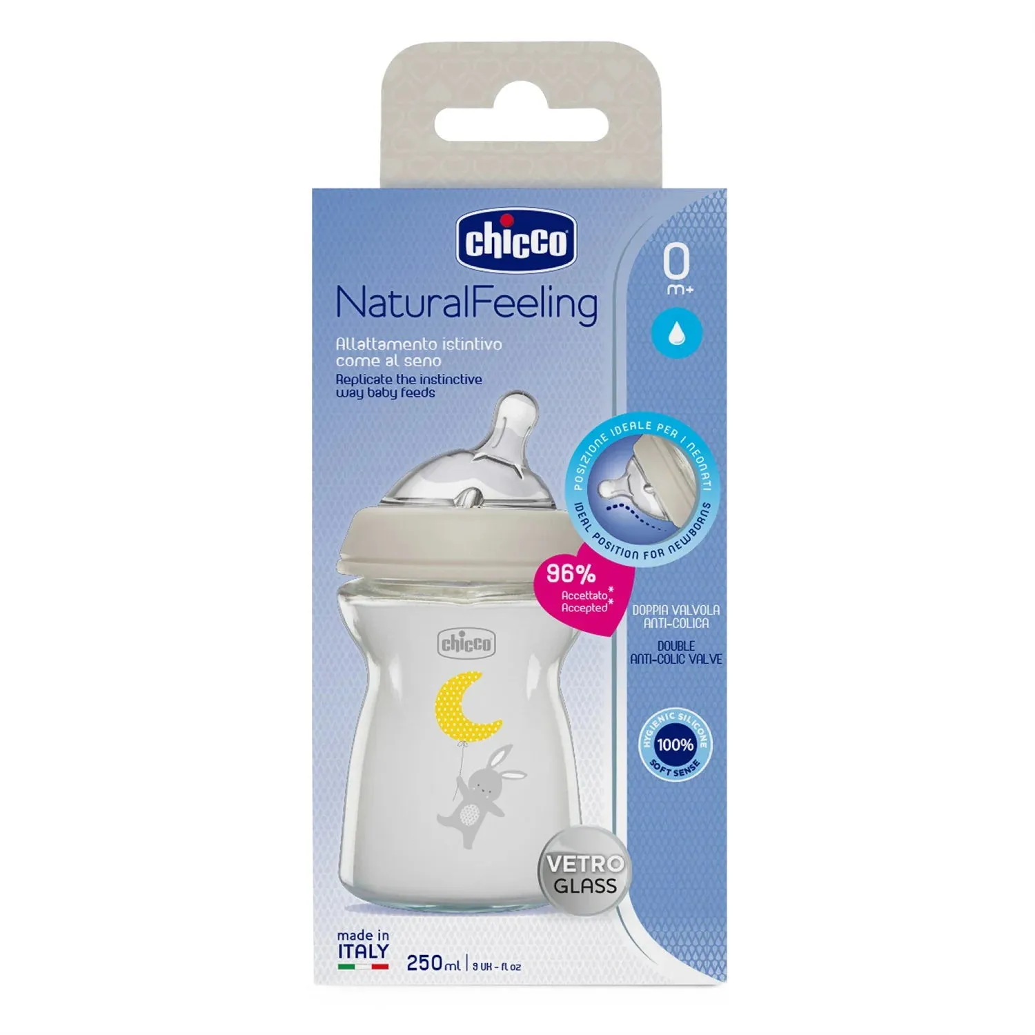 Chicco Natural Feeling Glass Bottle Slow Flow 0m 