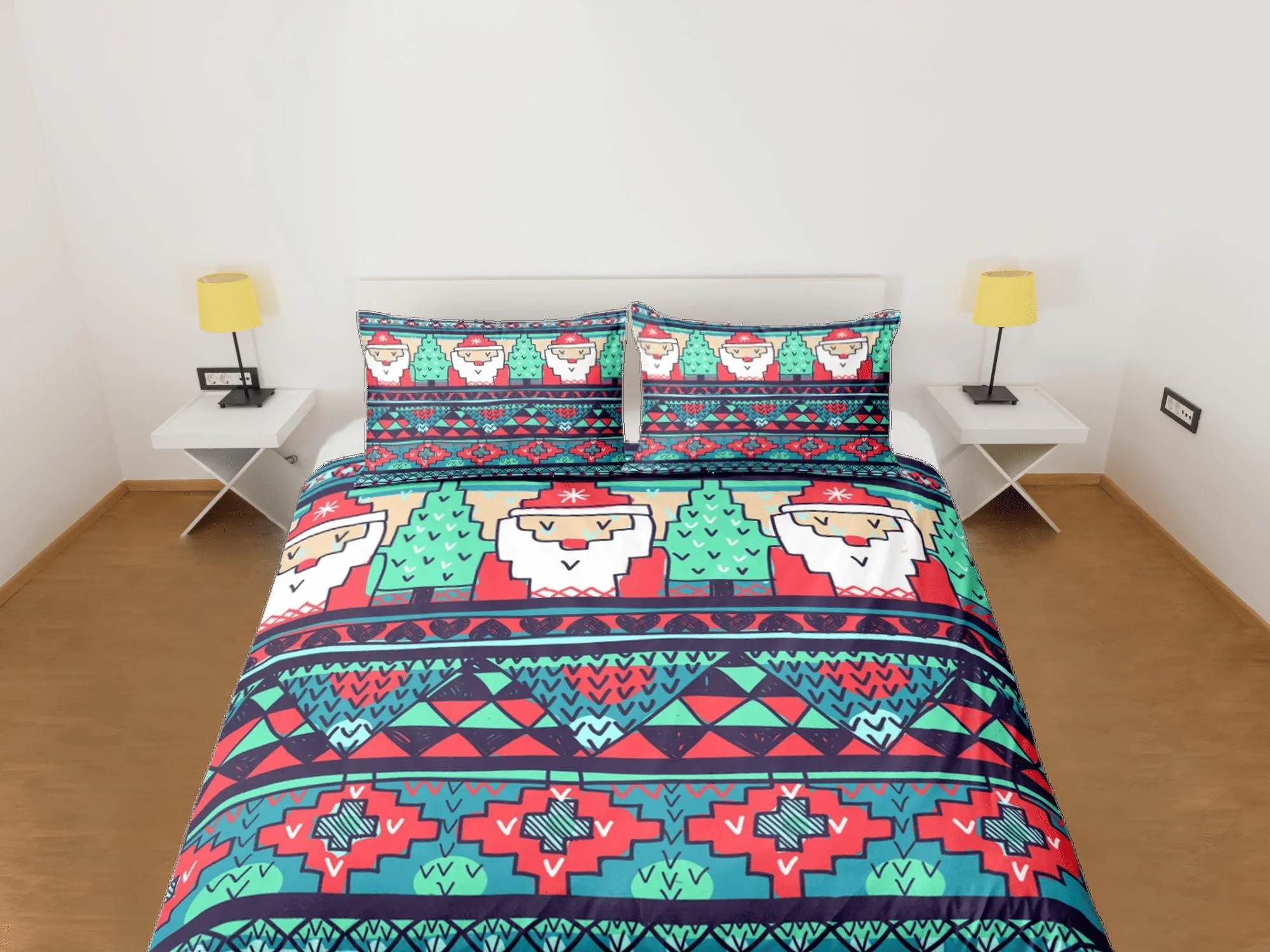 Christmas Duvet Cover Set with Pillows Santa Claus Dorm Bedding Comforter Cover Christmas Gift