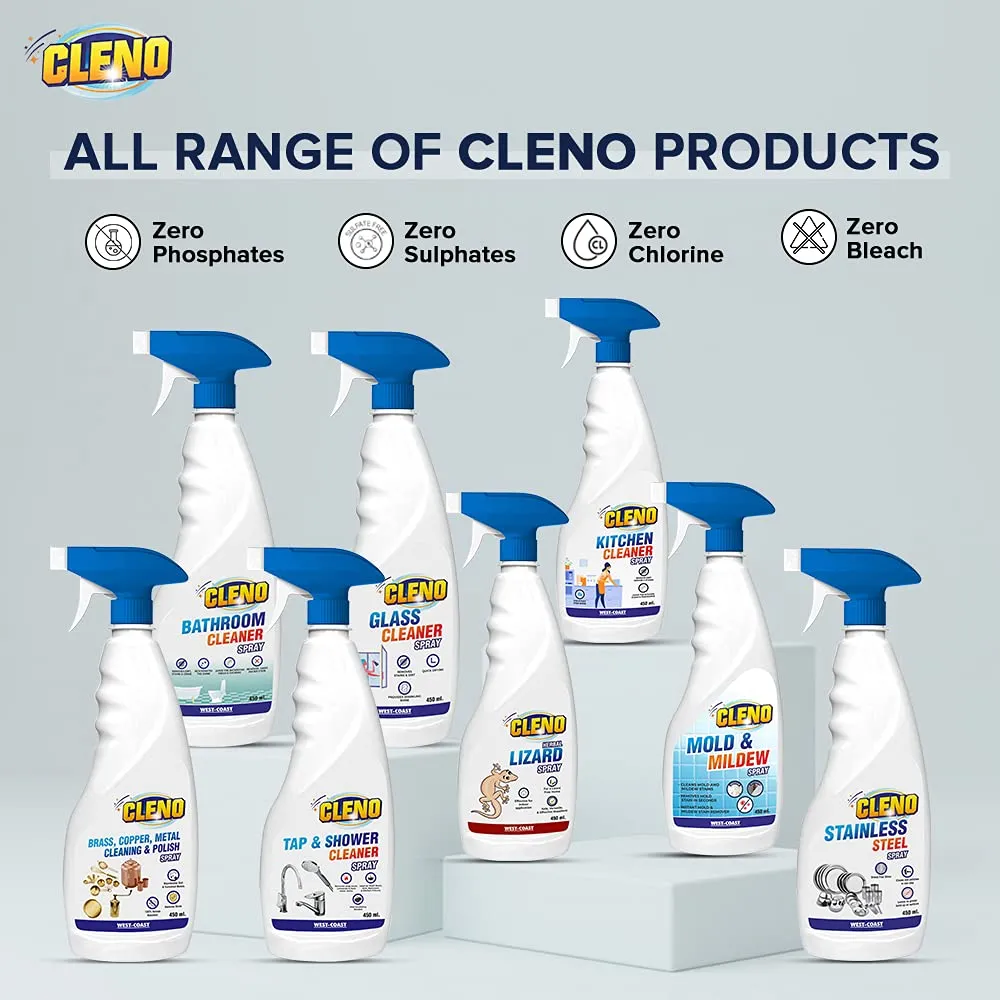 Cleno Glass Cleaner Spray Cleans Tabletops/Mirrors/Glass-Windows/Fridge/Oven/Kitchen Cabinets/Furniture/Car Windows- 450ml (Ready to Use) (Pack of 10)