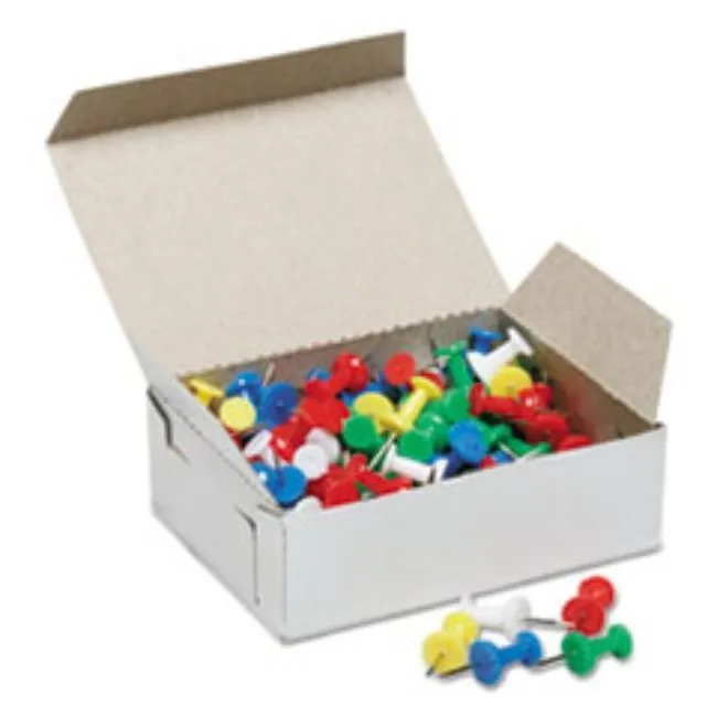 COLOR PUSH PINS, PLASTIC, ASSORTED, 3-8", 100ct -BOX (20 boxes per pack)