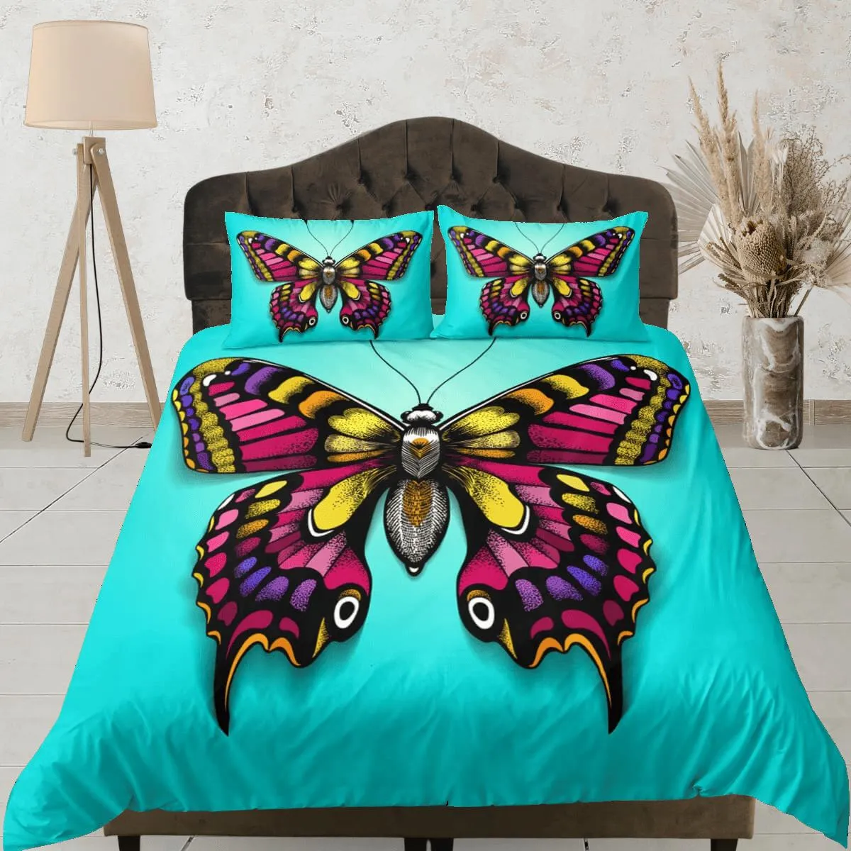 Colorful butterfly bedding aqua cyan duvet cover dorm bedding, full size adult duvet king queen twin, butterfly nursery toddler bedding