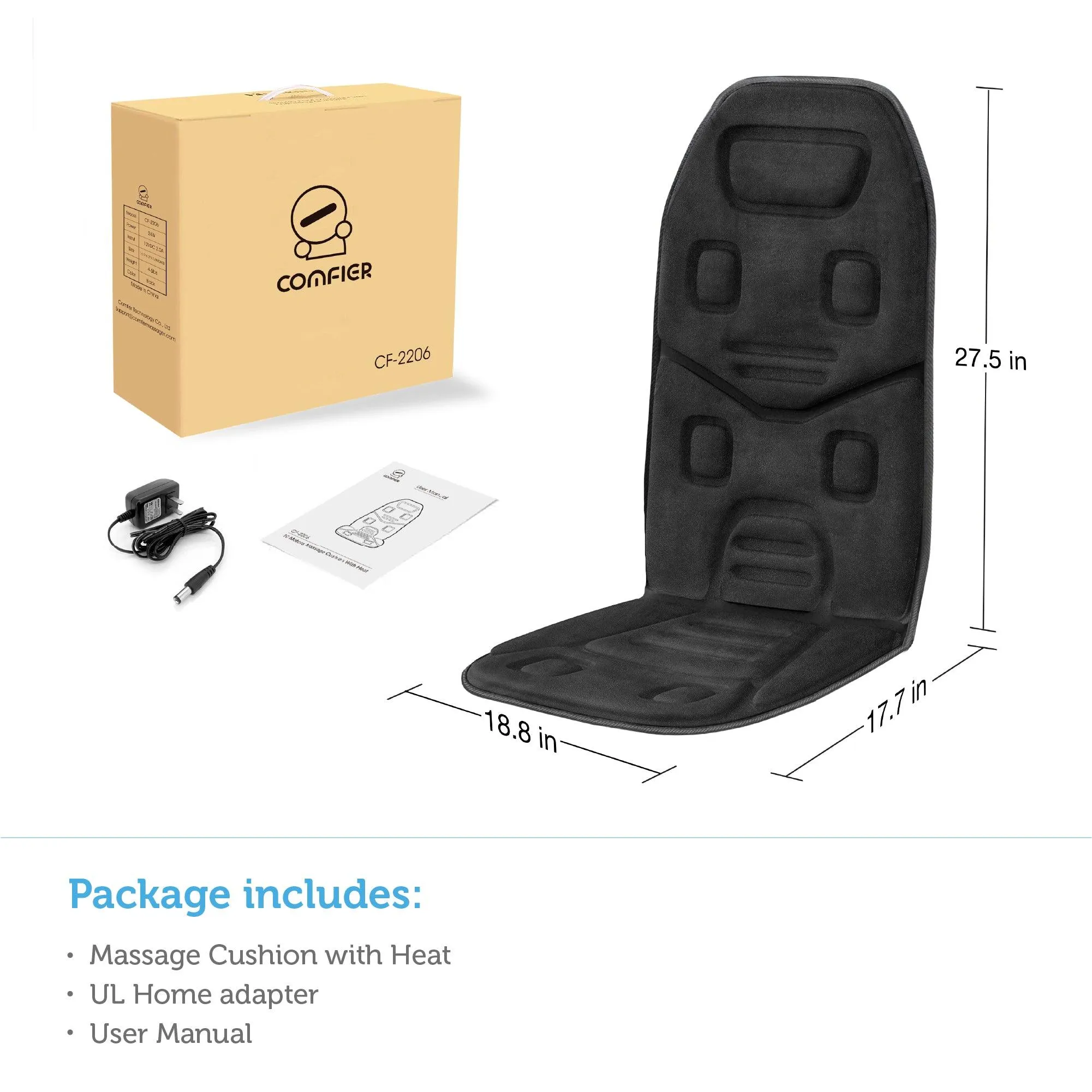 Comfier Vibration Back Massage Cushion with Heat,Massage Pad for Home or Office Chair - 2206