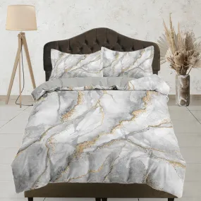 Contemporary bedroom set grey aesthetic duvet cover, luxury duvet gold marble abstract art room decor boho chic bedding set full king queen