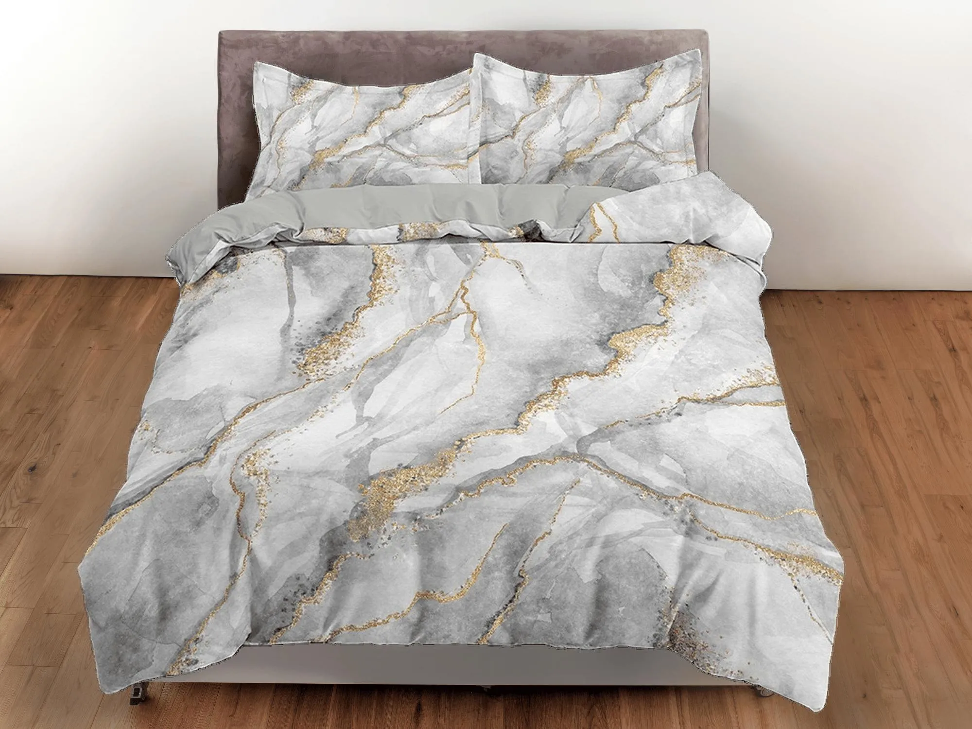 Contemporary bedroom set grey aesthetic duvet cover, luxury duvet gold marble abstract art room decor boho chic bedding set full king queen