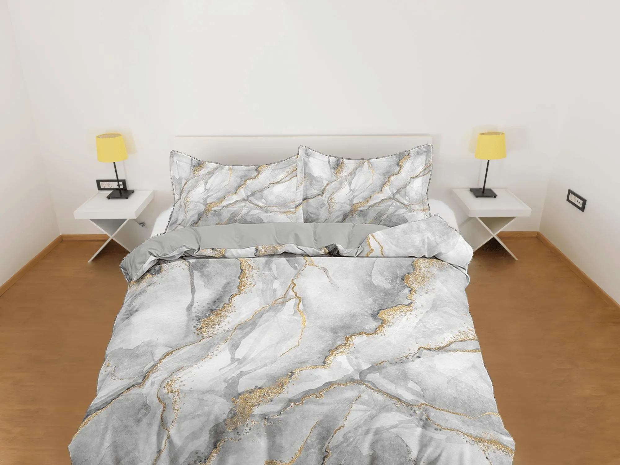 Contemporary bedroom set grey aesthetic duvet cover, luxury duvet gold marble abstract art room decor boho chic bedding set full king queen