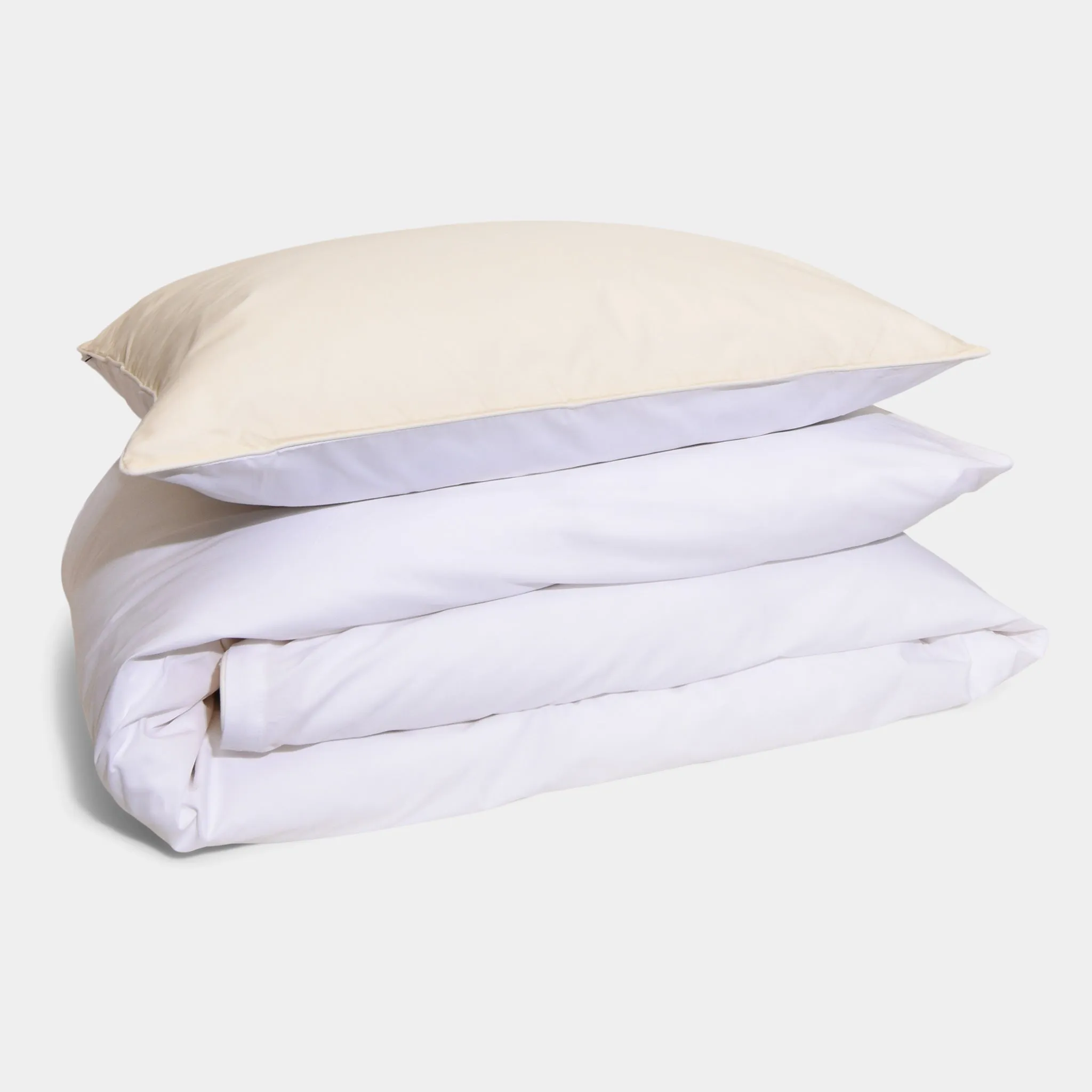 Cotton Percale Duvet Cover Set Cream-White & Cream Piping