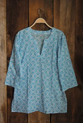 Cotton Tunic Top Turquoise Fans